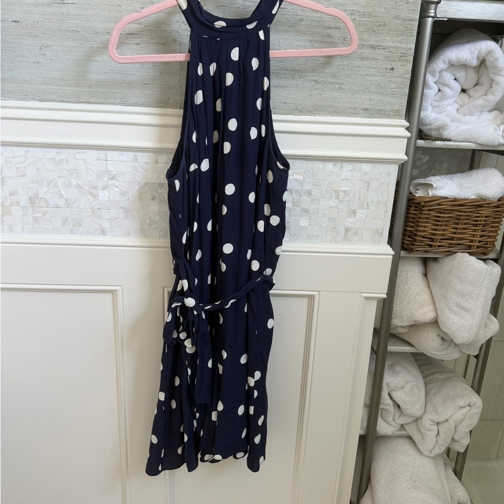 Large Anthropologie Maddie halter romper Navy blue White Polka Dot shorts - Picture 4 of 16